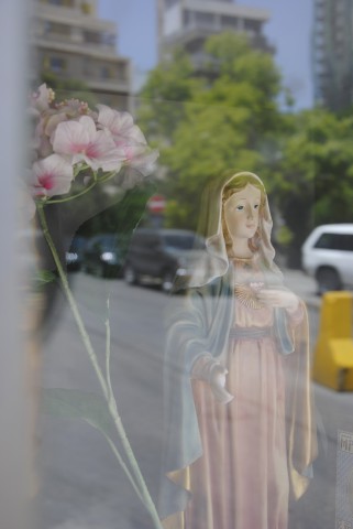 Virgin Mary figure in a street corner shrine in Beyrut